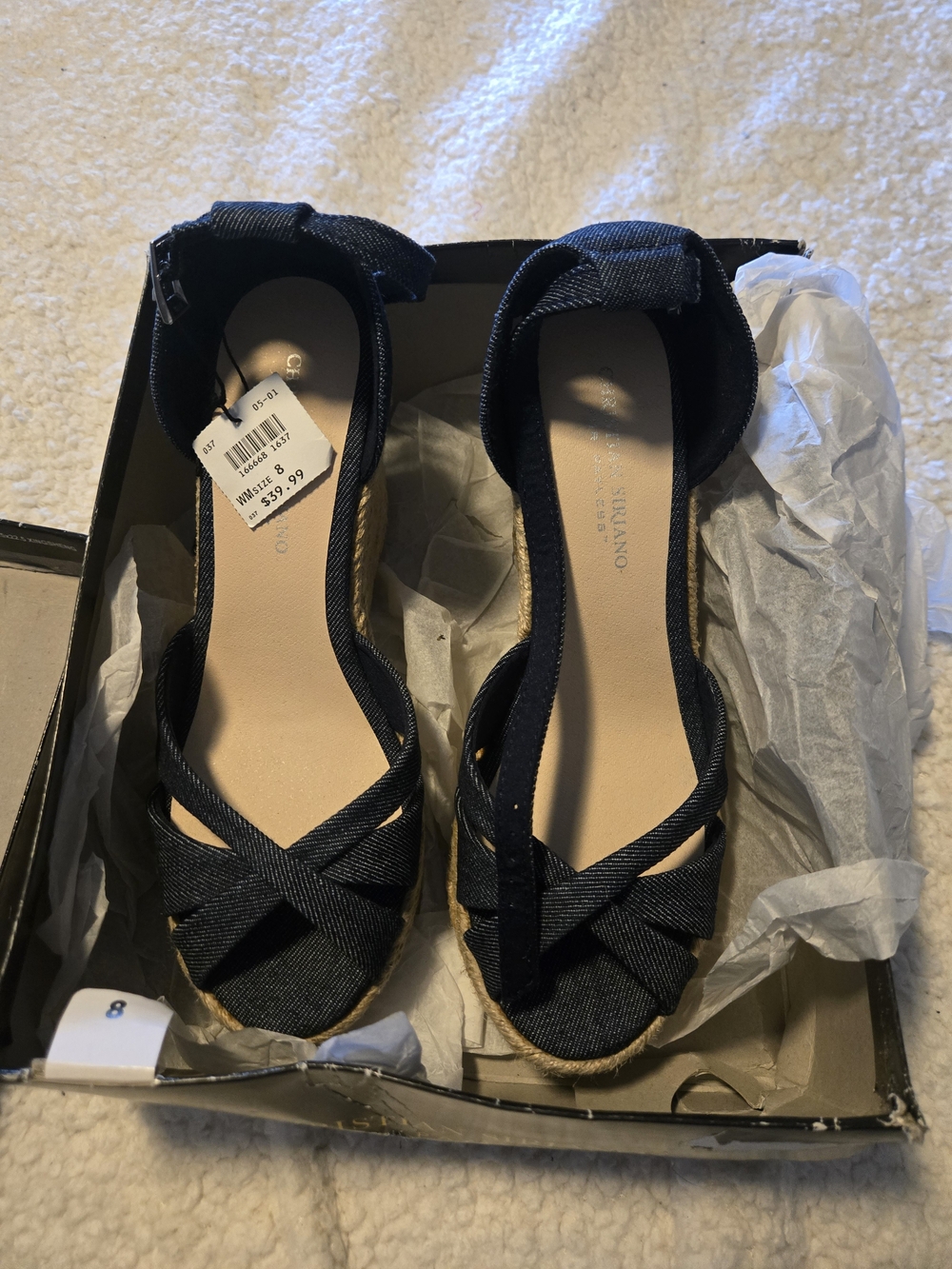 New Christian Siriano Navy Espadrille Wedge Shoes 8